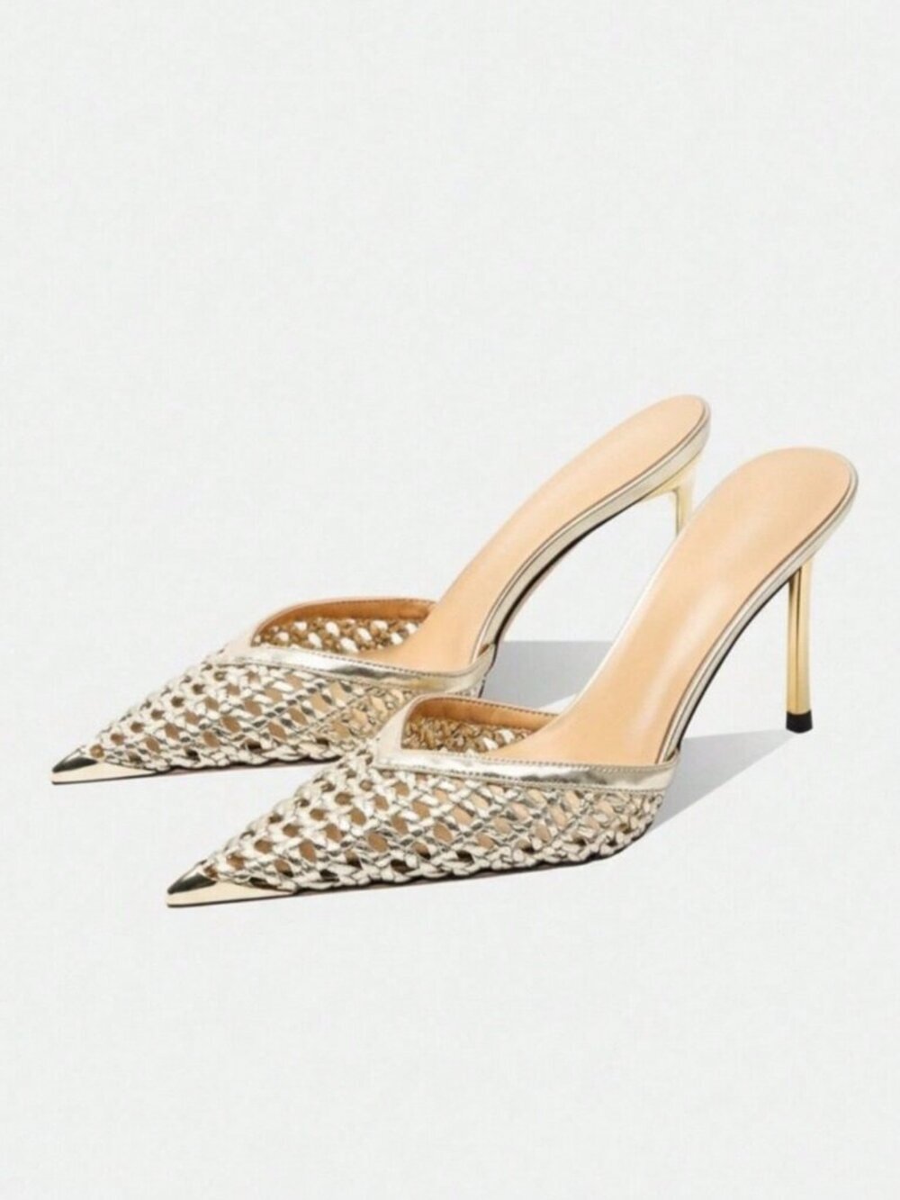 Gold Glamorous Women's European Style Hollow Mesh High Heel Shoes